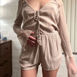 Forever 21 Cream Romper Lace Sleeves
